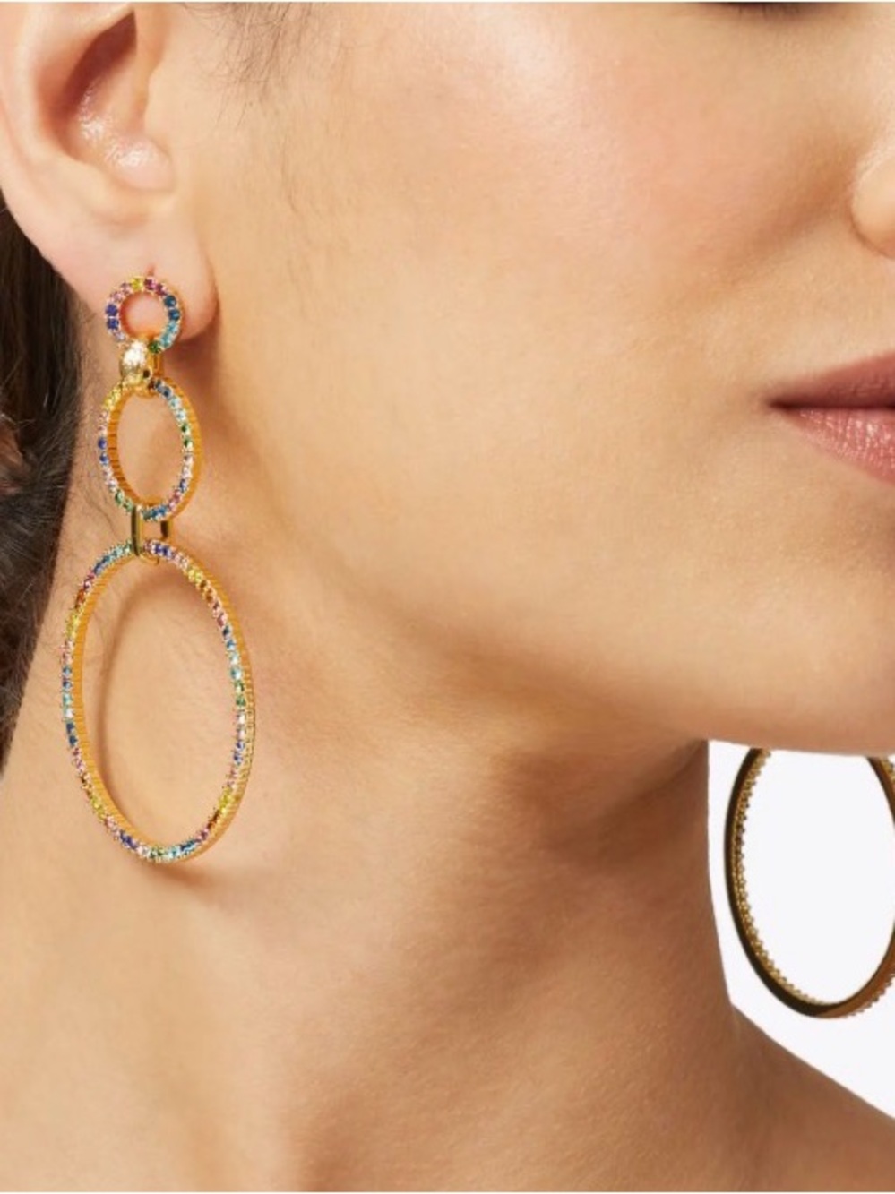 Kurt Geiger Gold Triple-Hoop Earrings with Rainbow Crystals